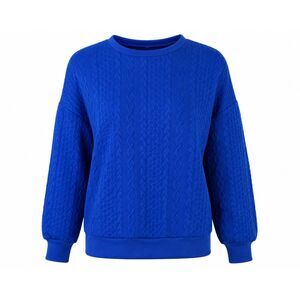 Women's Textured Cable Knit Sweatshirt Royal Blue Size Large